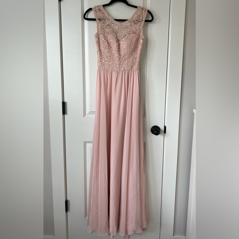 Pink Beaded Lace Bridesmaids Formal Prom Dress